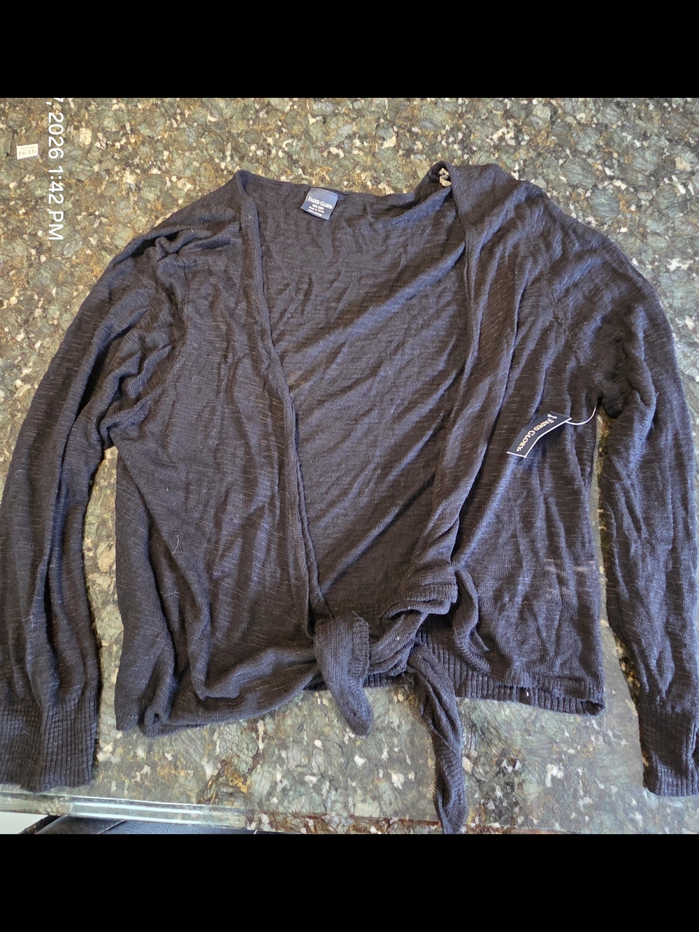 Faded Glory Black Tie-Front Lightweight Cardigan
